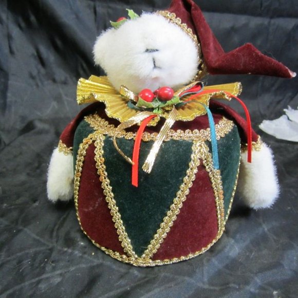 VINTAGE 80'S VELVET BURGUNDY/DK GREEN MUSICAL ANIMATED CHRISTMAS DECORATION - Picture 2 of 7